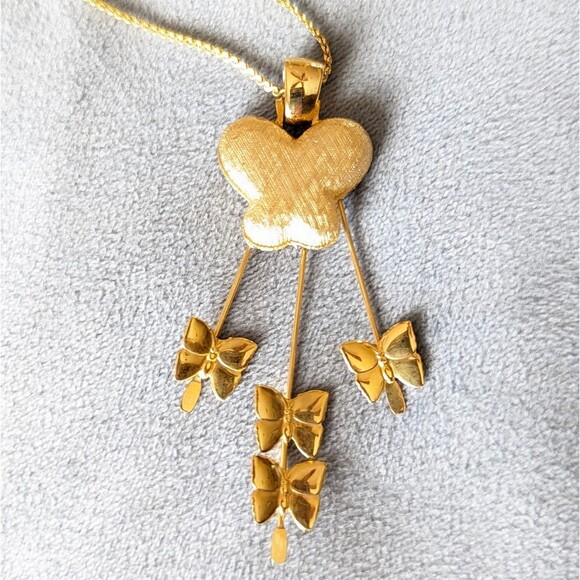 Unique Gold Tone Vintage Spring Butterfly Dangle Statement Necklace - Picture 5 of 6